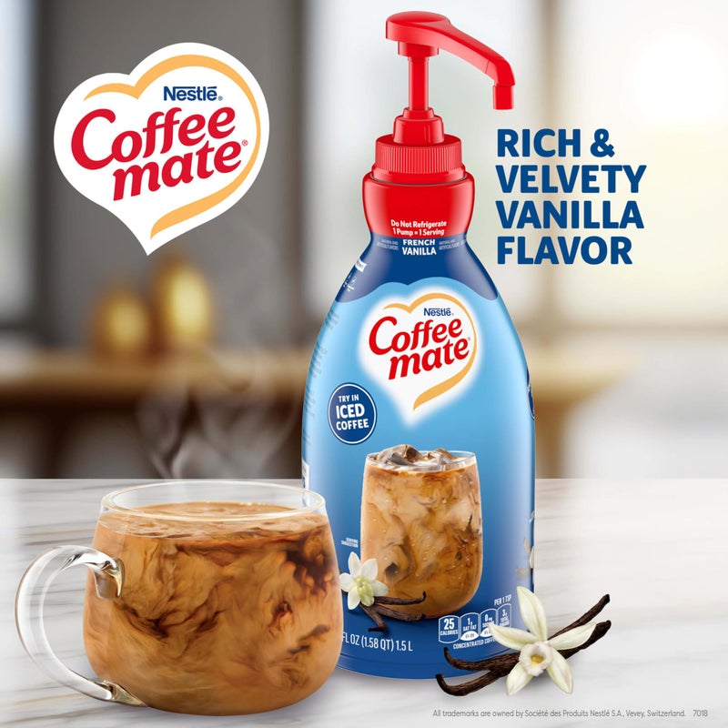 Coffee Mate Nestle Coffee Mate Coffee Creamer, French Vanilla, Concentrated Liquid Pump Bottle, Non Dairy, No Refrigeration, 50.7 oz - Image 2